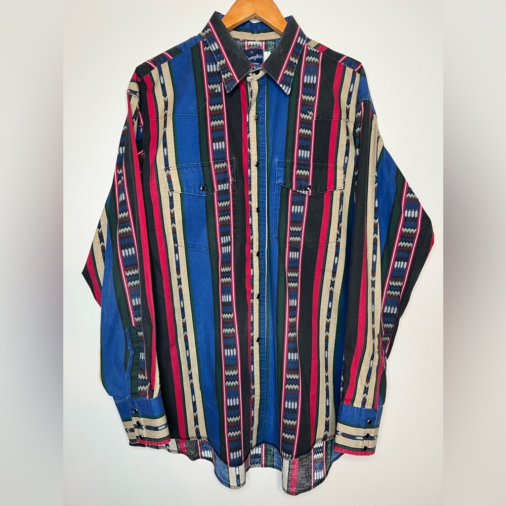 VTG - Wrangler Aztec Western Snap Button Down - XL